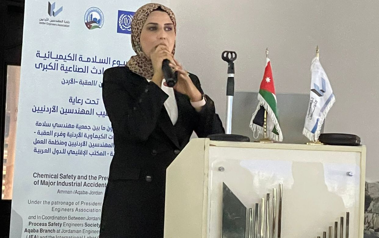 Eng. Tamara Saeed Al-Khdour, Head of the Public Safety Department - Operations, Aqaba Ports Operations and Management Company, and a member of the Jordanian national entity for the Women’s Association in the Maritime Sector, participated in the industrial safety week and the prevention of major industrial accidents in Aqaba