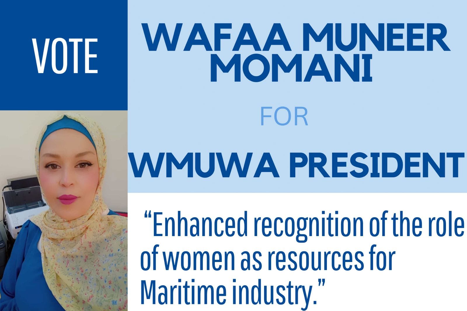AWIMA General Secretariat Congratulates the Executive Council Member and Membership Officer Ms. Wafaa Al-Momani on her election as the President of Women's Association at The International Maritime University for 2024